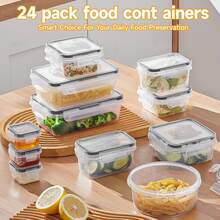 GHQ 48-Piece Set (24 Boxes + 24 Lids) With Lid-Sealed Food Storage Containers - Kitchen Storage Boxes, Transparent Meal Preparation Containers, Suitable For Leftovers, Refrigerators, And Food Cabinets - 黑色 - 查看 3