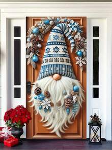 1 Stück Weihnachts-Zwerg mit mehrfarbiger Mütze & Blumenmuster 2D Türbanner, charmanter Stil Polyester Tür-förmige Hängefahne mit exquisiter Blumenanordnung, lebendige Blütenblätter & Zwergbart Details, wiederverwendbar & leicht für Veranda, Eingangsbereich Dekoration, ideal für Weihnachtszeit, Familienfeiern & Feiertags-Atmosphäre