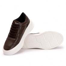 Men's Casual Genuine Leather Sneakers With High Sole Style And Comfort - 咖啡棕 - 查看 4