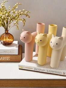 1 قطعة إناء زهور سيراميك أنيق بشكل قطة، إناء زخرفي للغرفة، الرف، طاولة الطعام، زخرفة راتنجية، هدية عيد الميلاد، ديكور الغرفة