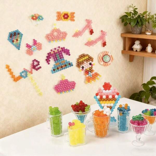 Kit de Artesanato com Contas de Vareta de Água: Contas DIY Sem Cola que Aderem com um Spray - Pacote de Material Educativo Feito à Mão com Aderência por Spray