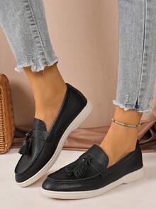 Mocasines planos para mujer, con decoración de borlas, zapatos de otoño, zapatos negros, zapatos marrones, mocasines casuales slip-on para primavera y otoño, zapatos de oficina de bajo empeine para uso diario