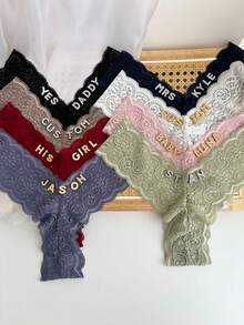 1pc Customized Crystal Letter Decorated Lace Thong Panty, Sexy Bikini Underwear, Personalized G-String, Gift For Friends, Lovers, Girlfriends On Valentine's Day, Christmas, Halloween, Thanksgiving, Birthday, Anniversary - White - View 8