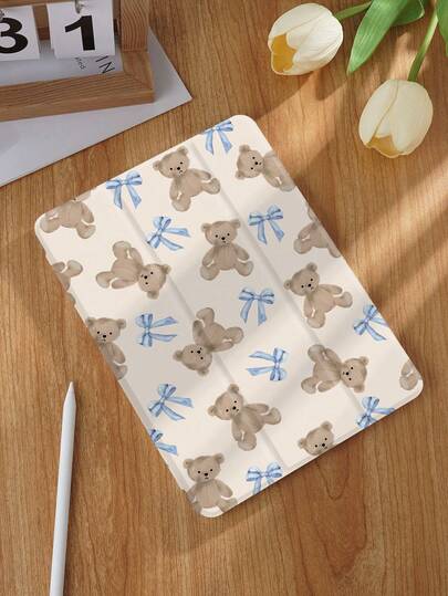 Bear Pattern Tablet Protective Case, Compatible With IPad 9.7/10.2/10.5/10.9/12.9/Pro 11 (10th Gen), Galaxy Tab S6 Lite 10.4 Inch, Kindle Paperwhite (12th Gen, 2024 Release), Kindle (11th Gen, 2022 Release), Kobo Clara Colour, Soft Shock-Proof, Smart Stand/Auto Wake/Sleep Function