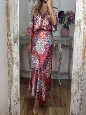 Bohemisk stil plus size dam 2-delat set, vintage blommig topp och kjol, avslappnad chic bohemisk elegant damoutfit