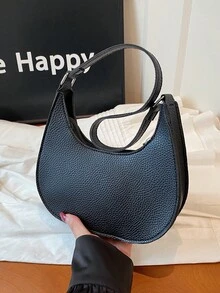 Geantă de umăr simplă la modă 2025 pentru femei, geantă casual sub braț, geantă de mână de culoare solidă cu textură neagră litchi, potrivită pentru cadou de Ziua Îndrăgostiților, uz zilnic, cumpărături, întâlniri, potrivită pentru femei tinere, studenți, începători și lucrători cu gulere albe, potrivită pentru birou, școală, muncă, afaceri, naveta