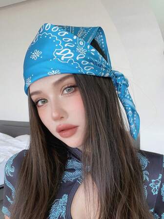 复古美式腰果花方形围巾，60x60厘米，男女通用纯色头巾