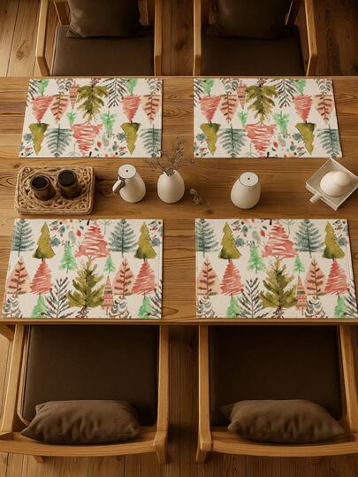 4 قطع من الحصائر المقاومة للحرارة ذات نقشات عيد الميلاد بتصميم مائي عتيق لرجل الثلج والكلب والخروف والشجرة والوشاح البنفسجي، مناسبة لطاولة المطبخ والحفلات والمناسبات المنزلية