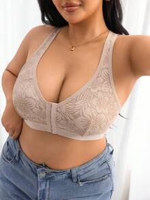 1件大码前扣式无钢圈全罩杯文胸，透气