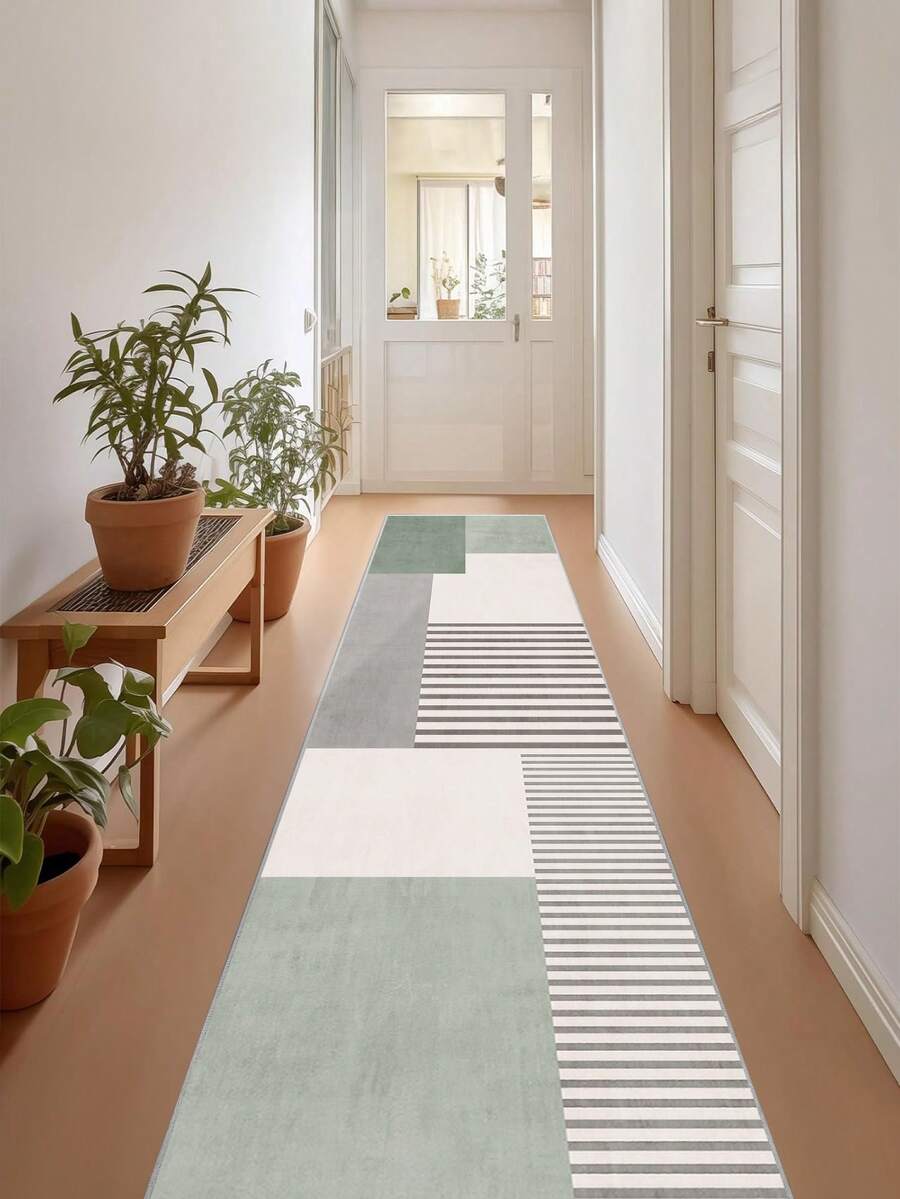 1pc Green Rugs,Modern Minimalist Style,Runner Rug,900g/M² 0.5cm Washable And Machine Washable,Home Decor, Living Room,Kitchens,Passage, Bedroom, Dining Room, Office, All Seasons