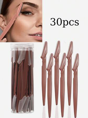 30/12/6/1 Pc Brown Jar Decoration Eyebrow Knife, Portable Facial Shaver Hair Remover, Eyebrow Depilatory Device, Eyebrow Trimmer And Shaver, Exfoliating Plastic Surgery Tool, Body Depilatory Trimmer And Facial And Eyebrow Shaver Set, Long Handled Blade With Precision Cover, Suitable For Female Or Travel Eyebrow Trimmer Tool,Cheap,Stocking Stuffers,Makeup,Makeup Tools,Cheap Stuff,Gifts,Gifts For Women,Christmas Gifts