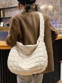 通勤风云褶皱大包休闲轻盈大容量斜挎包 - 白色 - 查看 2