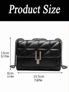 Elegant Black Quilted Crossbody Bag For Women Metal Chain Strap Shoulder Purse, Adjustable Strap, Polyester Lined, Urban Fashion Accessory - 黑色 - 查看 4