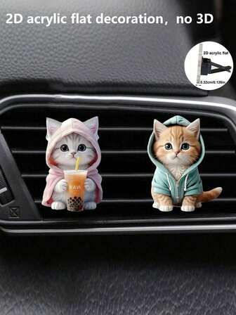 1pc/2pcs Cute Cat Acrylic 2D Air Vent Clip Car Aromatherapy Fragrance Diffuser, Air Freshener Decor Set For Car Interior