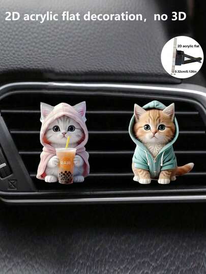 1pc/2pcs Cute Cat Acrylic 2D Air Vent Clip Car Aromatherapy Fragrance Diffuser, Air Freshener Decor Set For Car Interior