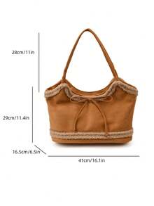 Bolso de mano de ante y piel sintética vintage para mujer, nueva bolsa de hombro con lazo de gran capacidad 2025, bolso de transporte debajo del brazo