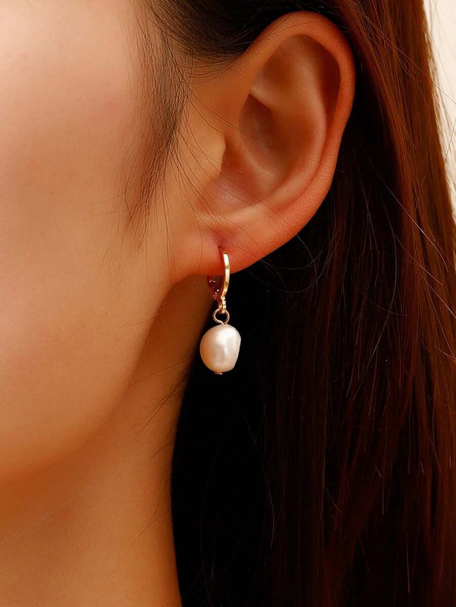 1 par de pendientes elegantes de gota de perlas falsas, joyería de cobre para mujeres para fiesta - Multicolor - Ver 1