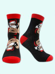 Hombres Calcetines de tripulación con patrón de Papá Noel de Navidad - Multicolor - Ver 3