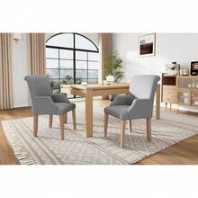 Esszimmerstuhl aus Leinen, 2er-Set mit Beinen aus Massivholz, mit Armlehnen, dickem Kissen, verstellbaren Beinen, Schlafzimmerstuhl, Küchenstuhl, Wohnzimmer-Loungesessel, Grau