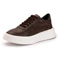 Men's Casual Genuine Leather Sneakers With High Sole Style And Comfort - 咖啡棕 - 查看 3