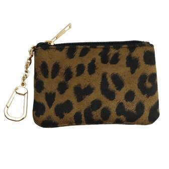 女士豹纹布艺零钱包带钥匙链，中号迷你钱包，小钱包，零钱袋，钱包，可爱钱包，带钥匙链和挂绳