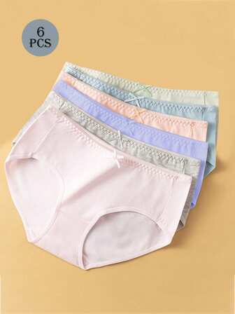 6 piezas de bragas de algodón transpirables con decoración de lazo, ropa interior de señora de cintura media