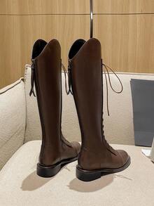 2026 Bottes hautes de haute qualité et à la mode pour l'automne, avec un talon épais. Bottes mi-mollet polyvalentes et élégantes à bout pointu et talon bas. Chaussures minimalistes et élégantes pour femmes - Tabac - Voir 5