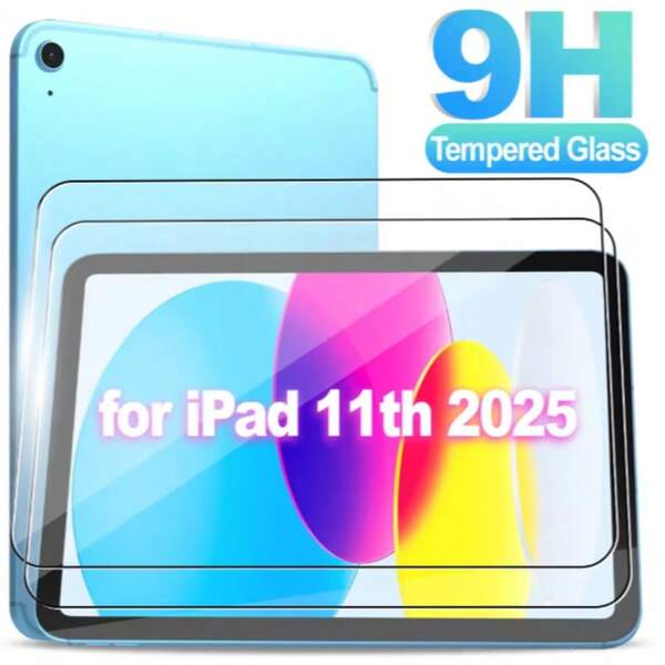 غطاء شاشة زجاجي مقوى لجهاز iPad - عالي الوضوح والشفافية، مضاد للخدش والسقوط، يغطي الشاشة بالكامل، مضاد للبصمات، حساس للمس، متوافق مع iPad (Air 4, 5, 6)/(7, 8, 9, 10th Gen)/iPad 11 1A16(2025) - 2 قطعة