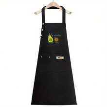 Unisex Adjustable Apron With Multiple Pockets - Polyester, Non- Fabric, Lightweight 140g/M² - Ideal For Cooking, BBQ, Baristas & Kitchen Use - Stylish Black Chef Apron With Fruit Design, Grill Accessorie - 酪梨019 - 查看 8