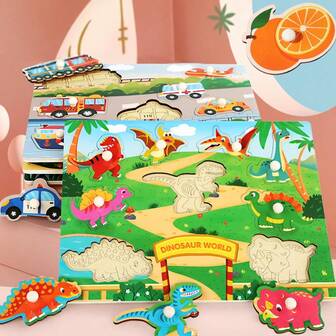 1 件卡通图案儿童配对拼图游戏，多种风格的蒙特梭利早教手抓板拼图玩具，是男孩和女孩的理想日常玩耍和节日/生日礼物选择