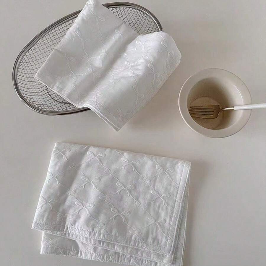1 pezzo/6 pezzi Tovaglietta stile coreano Ins con ricamo a fiocco bianco, telo di sfondo per fotografia