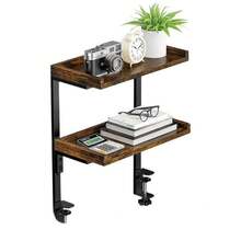 Organizador de escritorio de 2 niveles, estantes de madera, para escritorio de oficina/accesorios de juegos, estantería de mesa para libros, color marrón - Camel - Ver 10