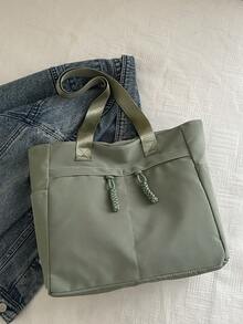 Bolso de mano versátil y de moda de unicolor, bolso de hombro minimalista casual con textura y color de contraste - Verde - Ver 6