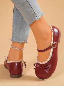 أحذية نسائية أنيقة مسطحة مزينة بفيونكة وتصميم إبزيم معدني، أحذية بالرينا ماري جين، مناسبة للسفر والحفلات والمهرجانات الموسيقية في الربيع والخريف، أحذية أميرة جميلة لعروض عيد الميلاد - الأحمر - مشاهدة 6