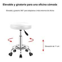 Round Rolling Stool PU Leather Cushion Swivel Stool With Wheels Height Adjustable - White - View 5