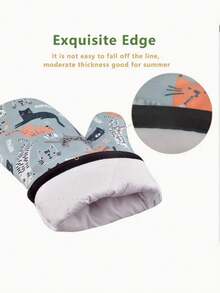 2pcs Oven Gloves, High Temperature Resistant Kitchen Baking Oven Gloves With Cute Cat Print - Thick, Heat-Resistant, Made Of Polyester, With Straps, Perfect For Cooking, BBQ And Microwave Use - Blue And White, Hand Wash Only - Multicolor - View 3