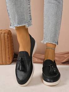 Mocasines planos para mujer, con decoración de borlas, zapatos de otoño, zapatos negros, zapatos marrones, mocasines casuales slip-on para primavera y otoño, zapatos de oficina de bajo empeine para uso diario