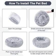 Calming Donut Washable Warming Soft Round 39-Inch Dog Bed For Large Dogs, Anti-Anxiety Fluffy Plush Cushion Bed For Pets Up To 120 Lbs, Gradient Blue - 漸變藍 - 查看 3