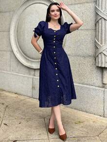 Women's Midi Dress, Casual, Elegant, Cotton, Daily - 藏蓝色 - 查看 13