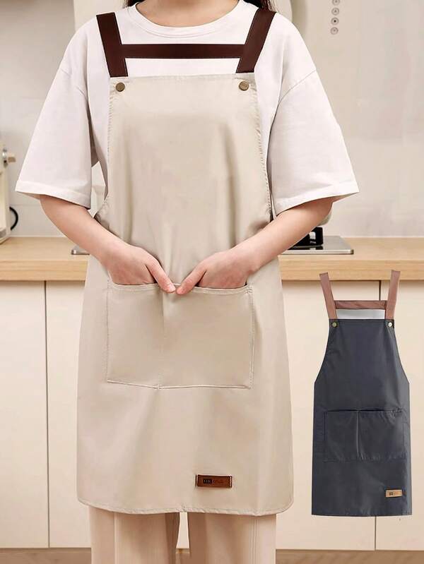 Avental de Cozinha Preto/Bege, Macacão Protetor Anti-Óleo para Casa, Avental de Limpeza Doméstica, Material Plástico, Anti-Manchas, Avental de Cozinha, Restaurante e Churrasco para Mulheres, Homens, Chefs, Artesanato, Exterior, Design de Cor Sólida, Adequado para Cenários de Cozinha