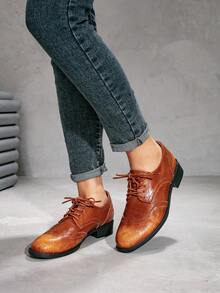 Distressed Round Toe Low Heel Fashionable Versatile Flat Shoes