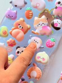 3D Butt-Shaped Stickers, Cute Bear & Rabbit Designs, Children's Gift, Squeeze Toy, Stress Relief, DIY Phone Case Decor
