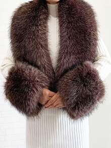 1. Faux Fur Collar & Cuff Set, Warm Faux Fur Scarf, Fluffy Oversized Furry Shawl Wrap For Women In Winter, Suitable For Dresses, Christmas Decoration - Multicolor - View 35