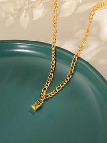 1 Stück minimalistischer olivgrüner Zirkonia Halskette für Frauen, modische Schlüsselbein-Kette für tägliches Layering