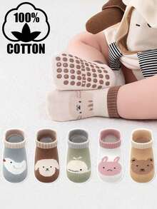 6双/12双装棉质点胶儿童袜，男女童中筒袜，卡通图案，透气防滑袜 - 彩色 - 查看 9