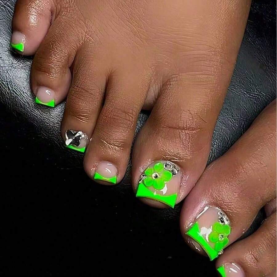 New Summer Fluorescent Green Flower Toe Nail Patch, French Bright  Foot Nail Patch - 伊扎索-1186 - 查看 1