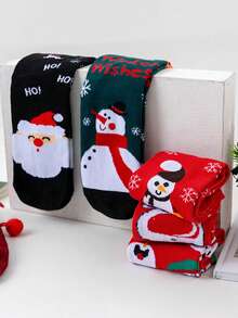 5 Pairs Random Women's Christmas Themed Mid-Calf Socks, Autumn/Winter