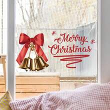 Self-Adhesive Red Bow & Golden Bells Windows Stickers - Self-Adhesive Plastic Christmas Bathroom Decals For Windows, Walls, Doors, Fridge - Easy Peel & Stick Removable Holiday Decorations, (No Residue) - Festive Bowknot & Bell & "Merry Christmas" - Multicolor - View 4