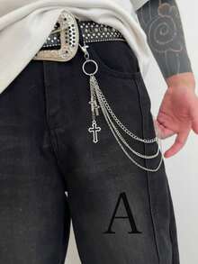 高端金属十字架朋克风腰链，男士摇滚牛仔牛仔裤腰链 - 彩色 - 查看 6