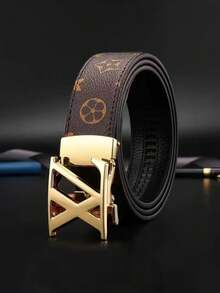 1条男士字母合金自动扣可调节印花腰带，一款适合商务休闲场合的男士轻奢腰带，可作为牛仔裤腰带使用。47英寸长，非常适合日常通勤、派对和办公室穿着，也是送给父亲、男朋友和亲戚的绝佳礼物。 - 彩色 - 查看 5